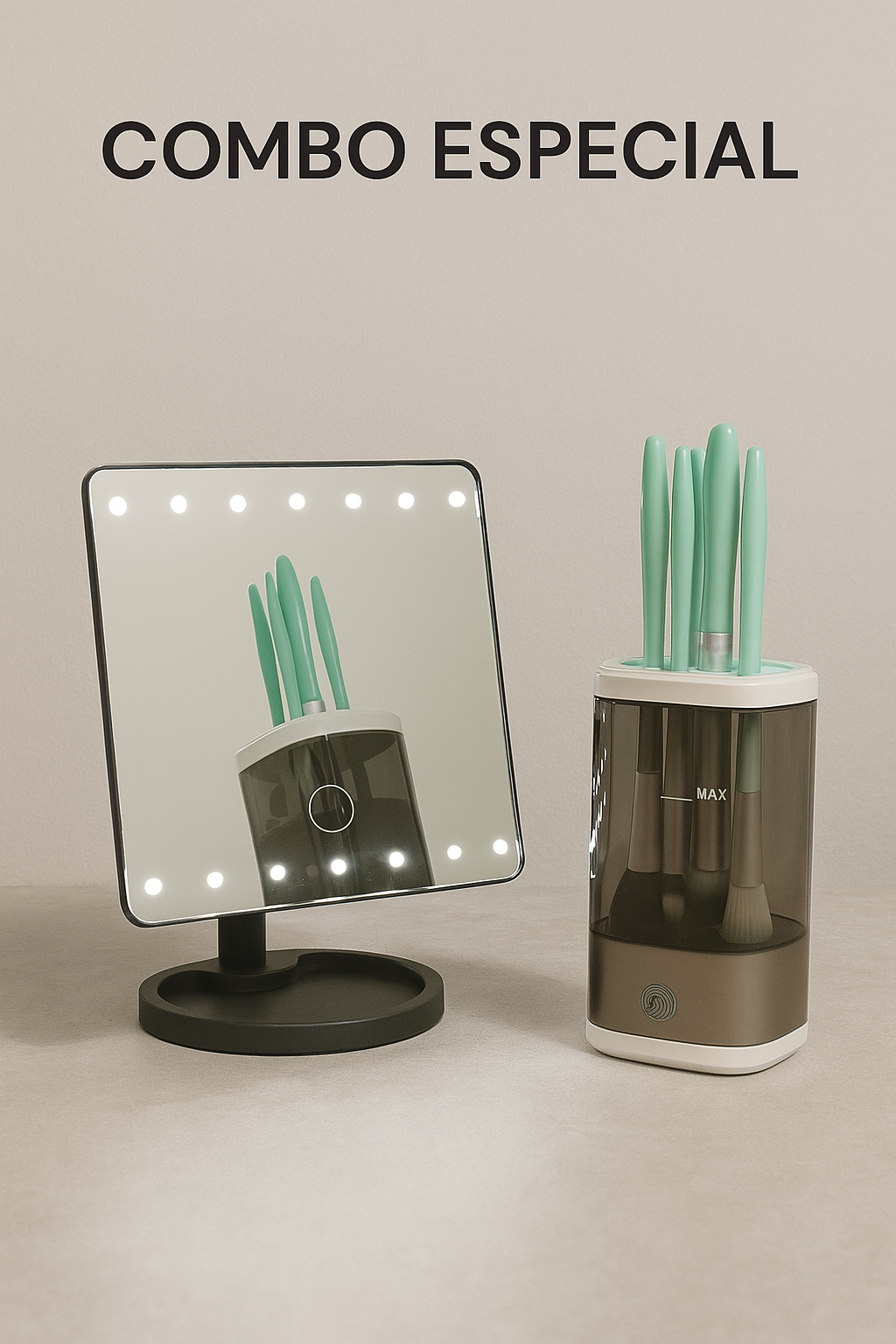 Lavadora de brochas | Obsequio | Espejo tocador con luz led