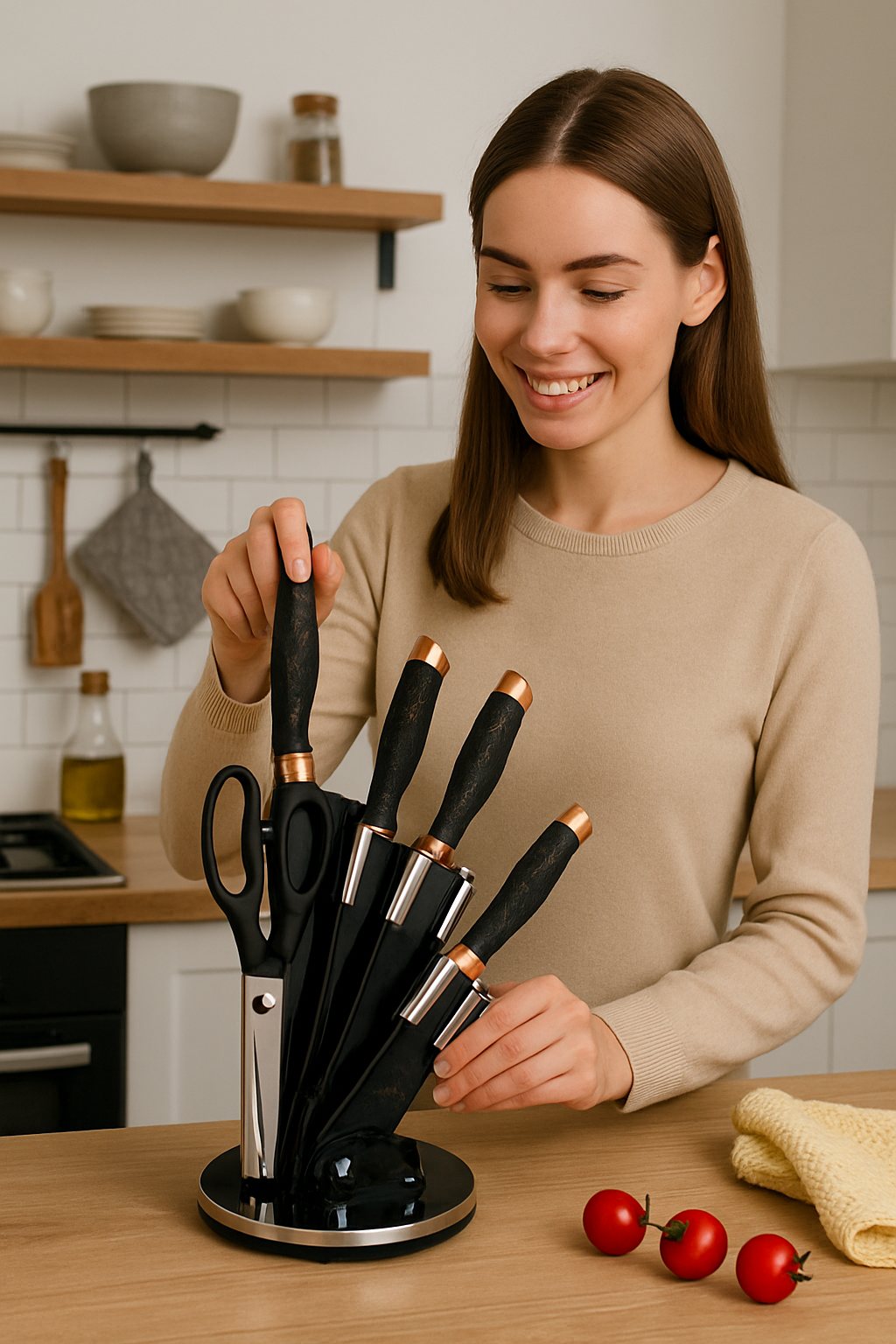 Set cuchillos mármol | 7 piezas | Obsequio triturador de ajo