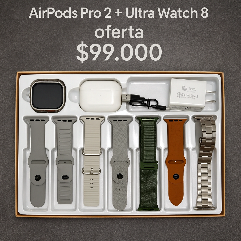 Combo | Reloj ultra watch 8 | Airpods pro 2 | 7 correas para reloj
