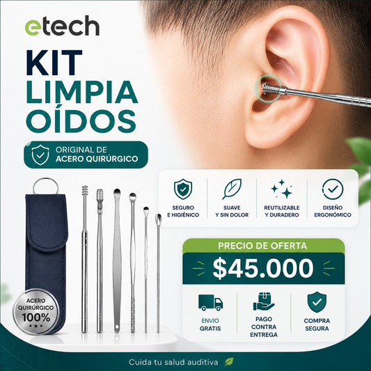 Kit | Limpia oídos | Acero quirúrgico | Fácil limpieza