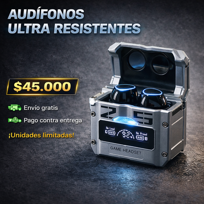 Audifonos | Ultra resistentes | Aprueba de agua | 20 horas de batería | Power bank