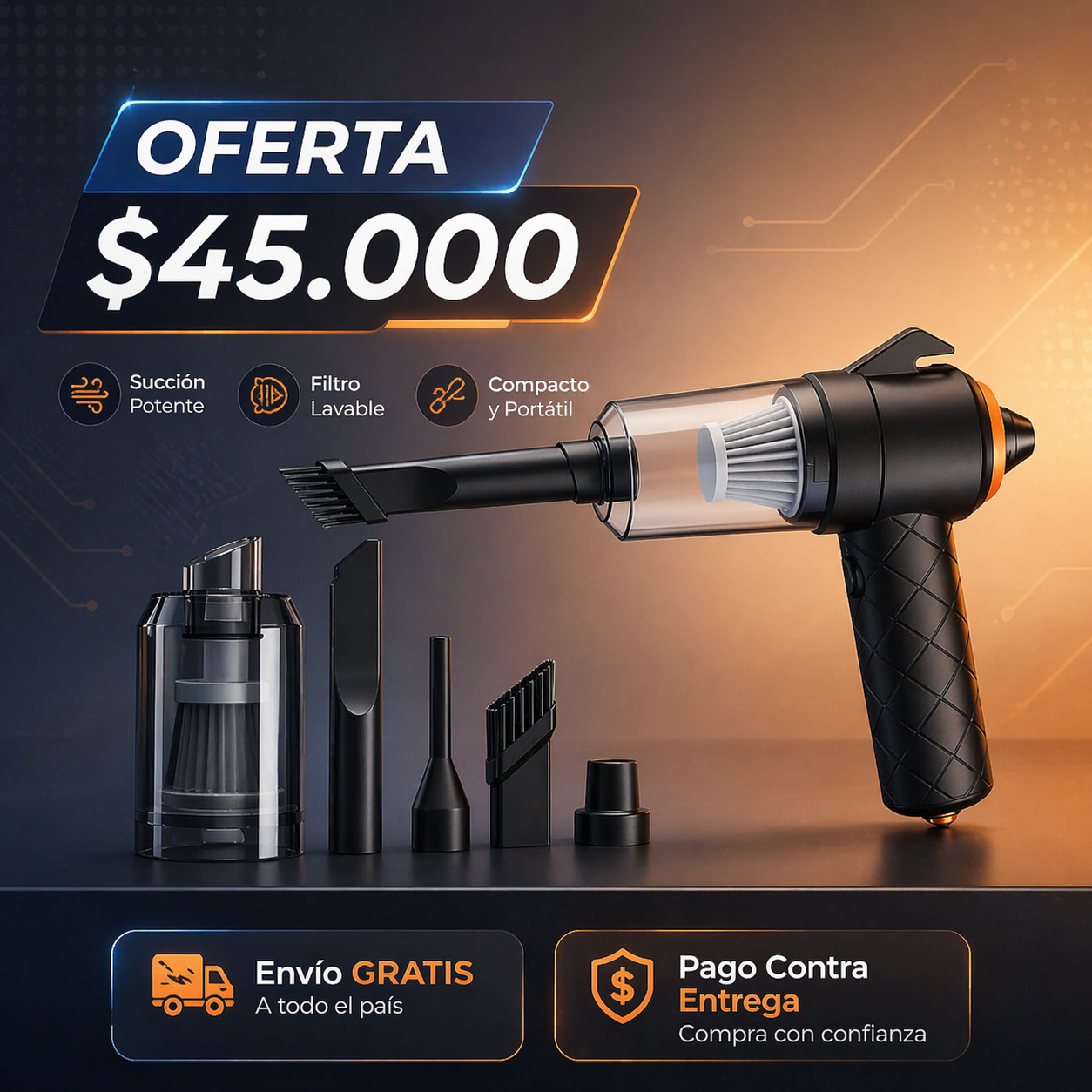 Aspiradora 3 en 1 | Portátil | Aspira | Sopla | Infla | Alta potencia