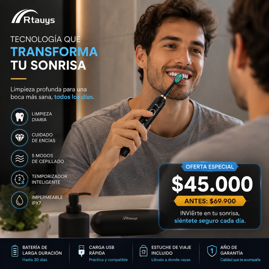 Cepillo eléctrico | Batería larga duración | 6 modos de uso | 4 cabezales repuesto