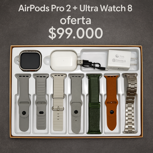 Combo | Reloj ultra watch 8 | Airpods pro 2 | 7 correas para reloj